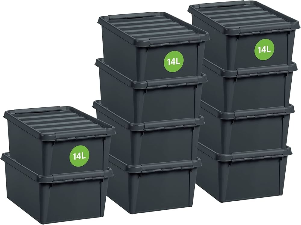 Stackable storage bins made from recycled plastic