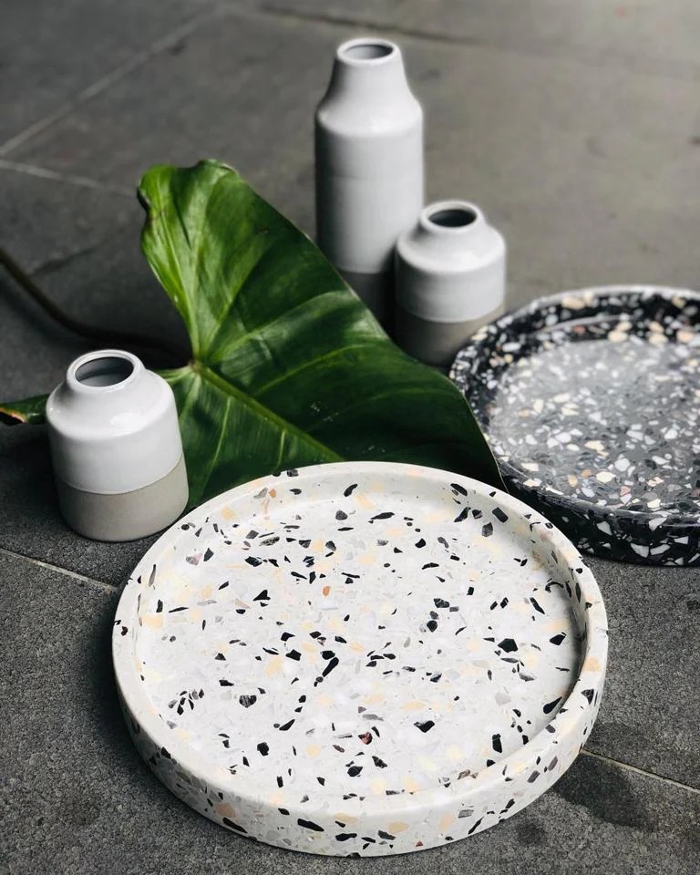 Colorful terrazzo tray made from recycled plastic